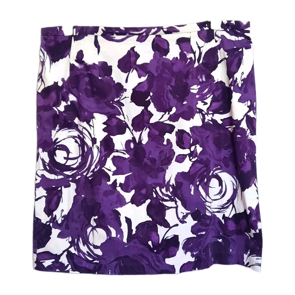 Purple White Floral Pencil Skirt Plus Size 20W Abstract Rose Cotton Spandex XLNT